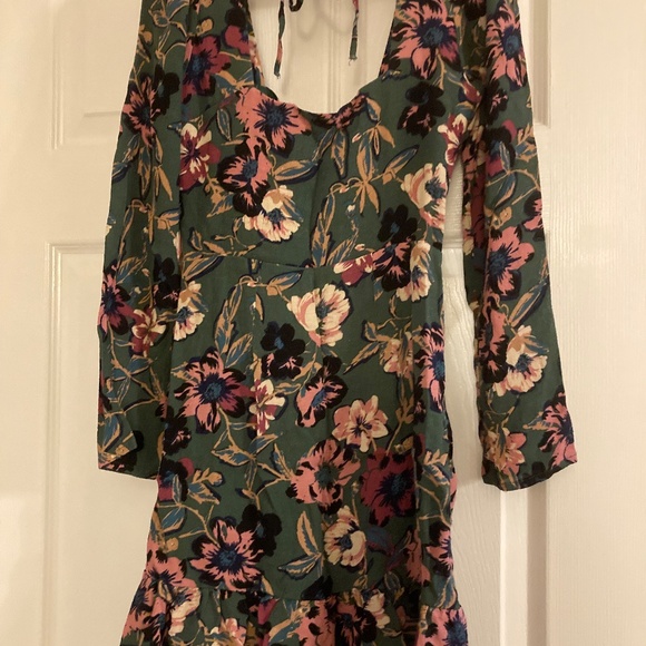 Free People Green Floral Dress Long Sleeve Square Neck Button Front Mini - Picture 2 of 8